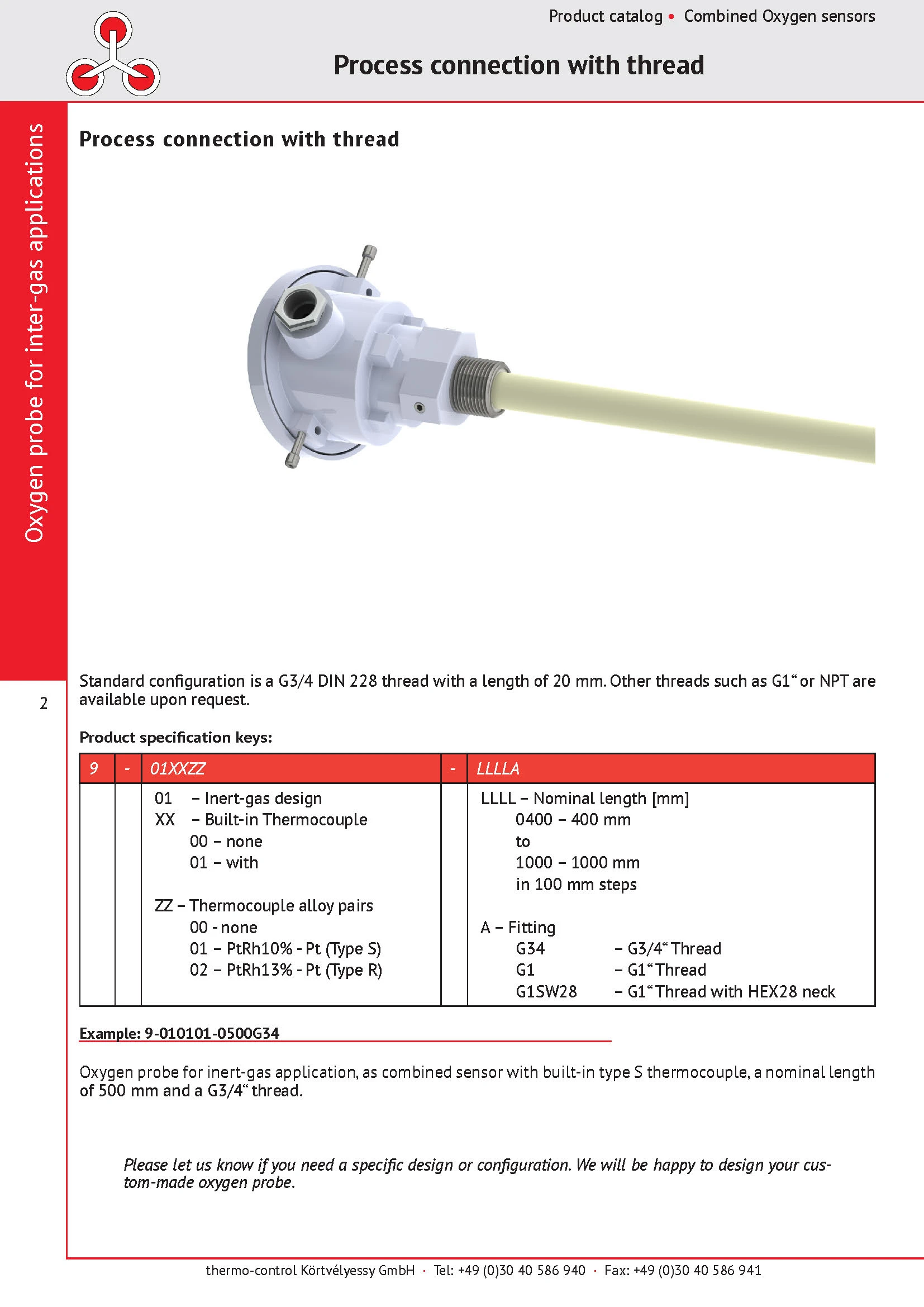 thermo-control Körtvélyessy - Catalog for inert gas oxygen probes threaded fitting