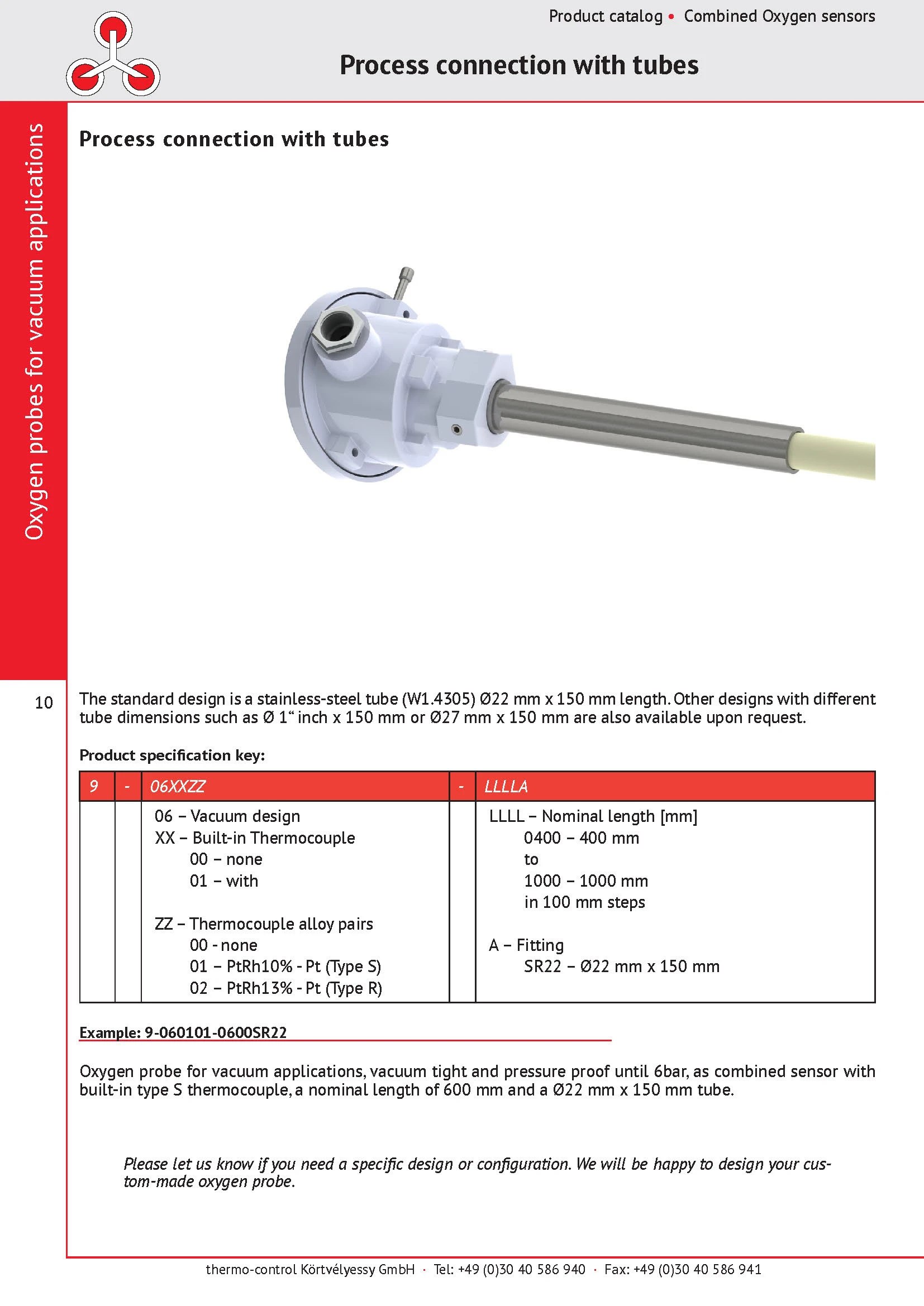thermo-control Körtvélyessy - Catalog for vacuum oxygen probes with mounting tubes