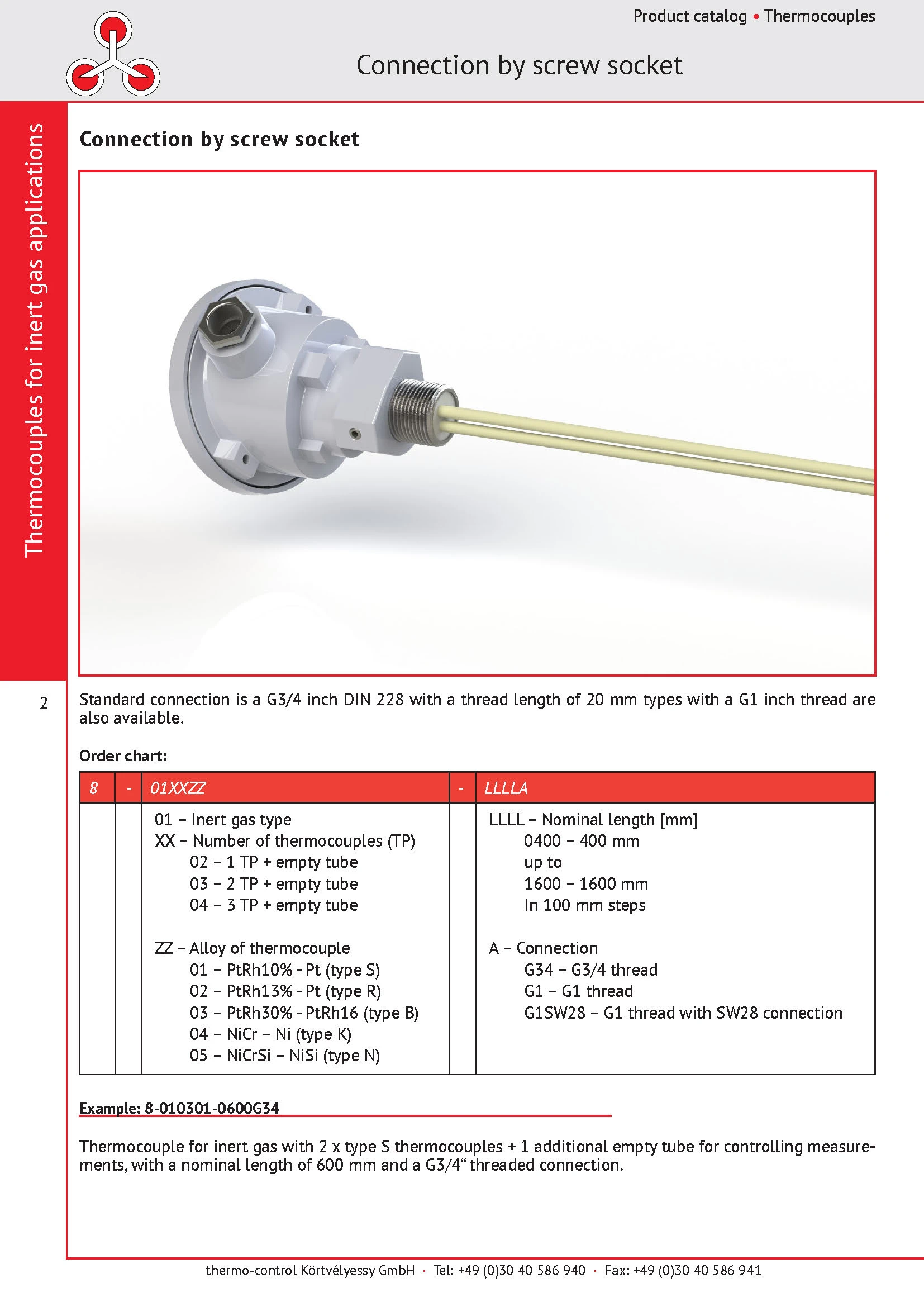 thermo-control Körtvélyessy - Catalog for inert gas thermocouples with threads