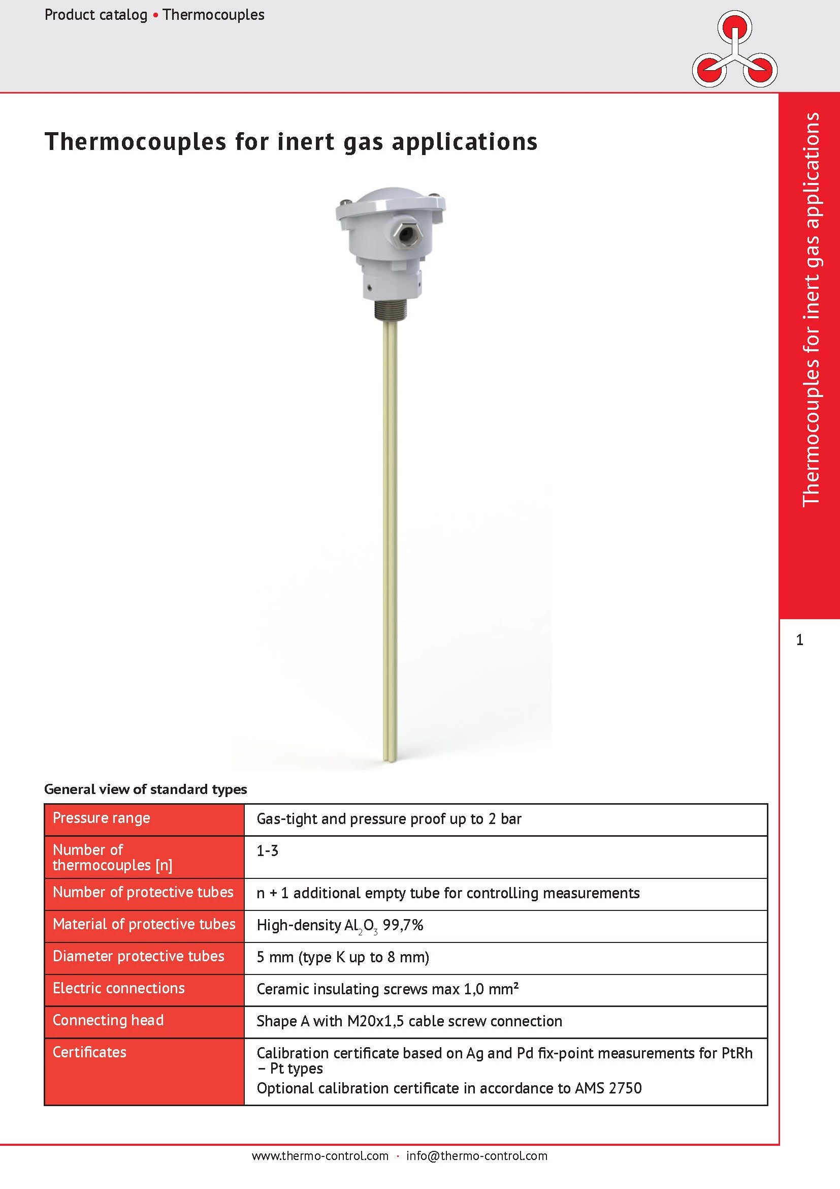 thermo-control Körtvélyessy - Catalog for inert gas thermocouples