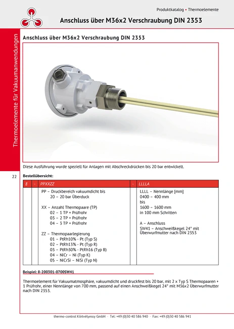 thermo-control Körtvélyessy - Katalog für Vakuumthermoelemente mit Verschraubung