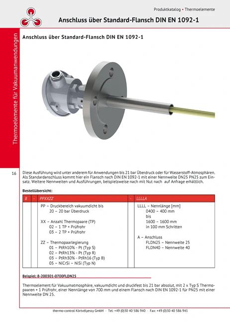 thermo-control Körtvélyessy - Katalog für Vakuumthermoelemente mit Flansch