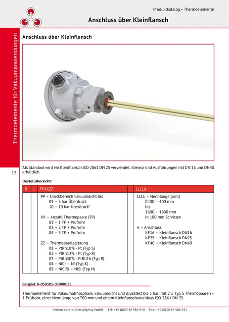 thermo-control Körtvélyessy - Katalog für Vakuumthermoelemente mit Kleinflansch