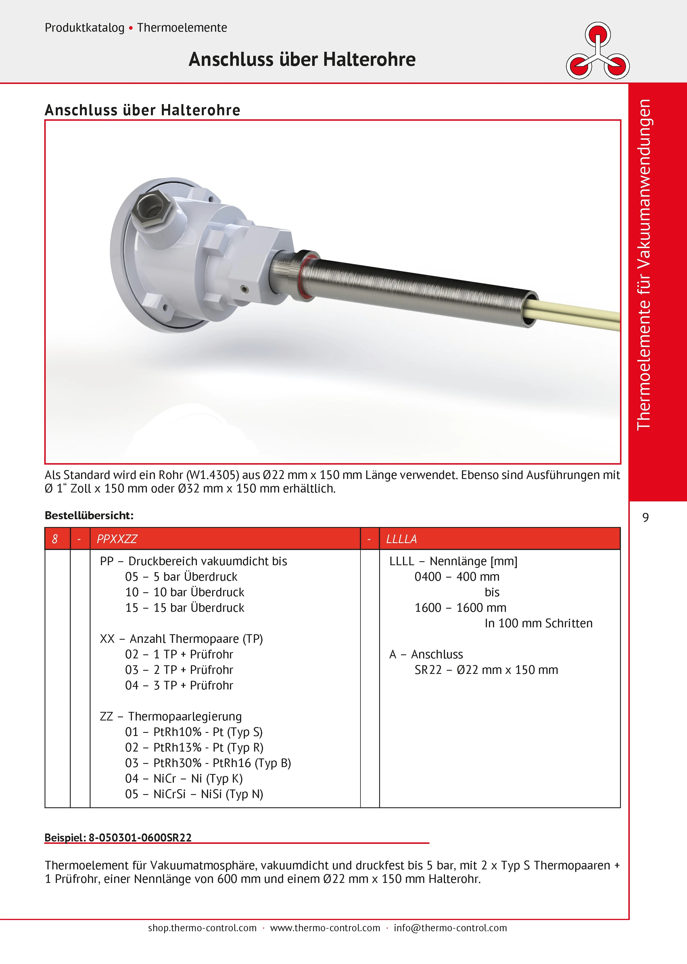 thermo-control Körtvélyessy - Katalog für Vakuumthermoelemente mit Halterohr