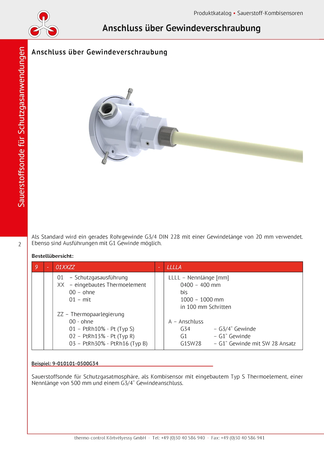 thermo-control Körtvélyessy - Schutzgas-Sauerstoffsonde mit Zoll-Gewinde