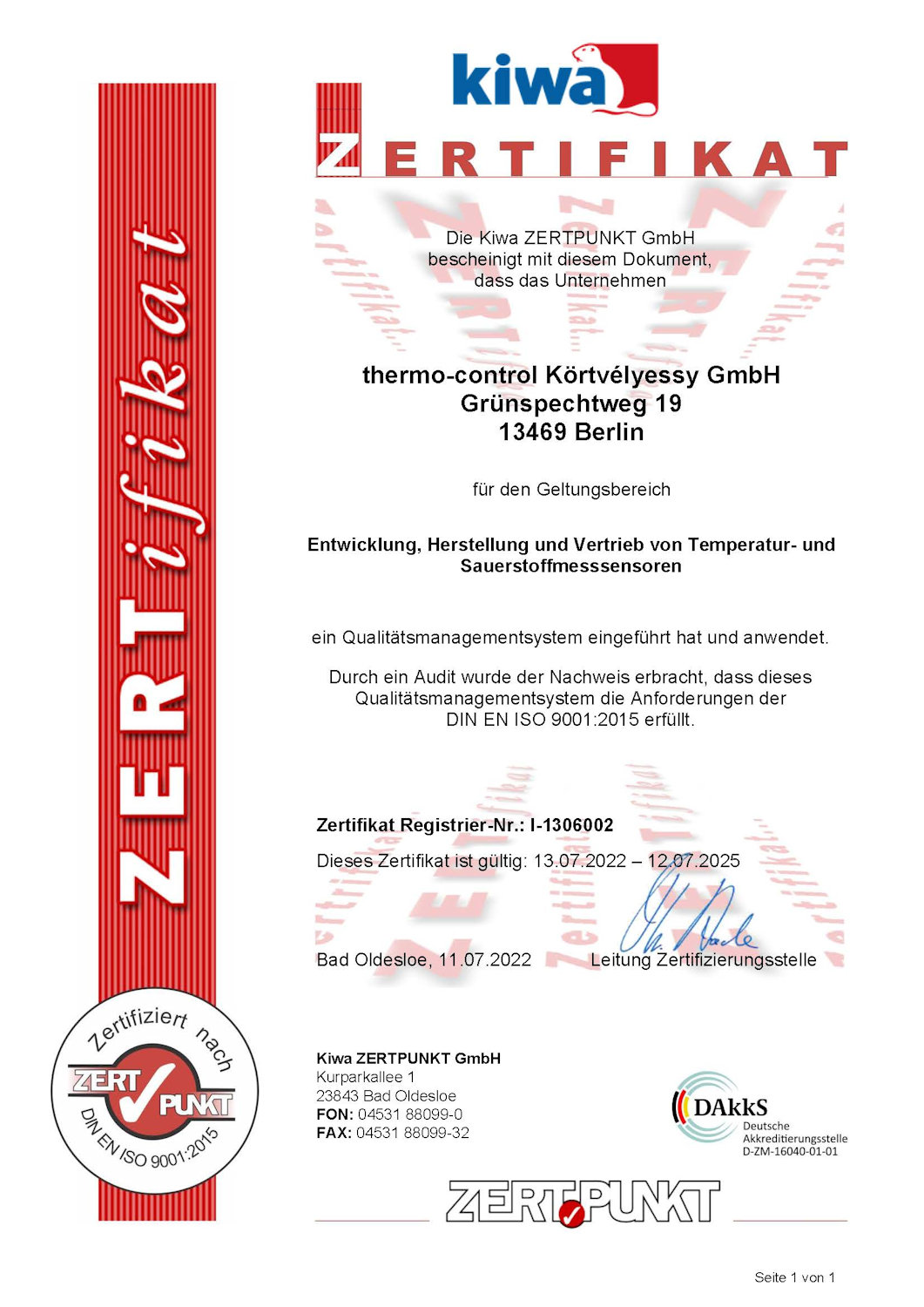 Current ISO 9001 certificate