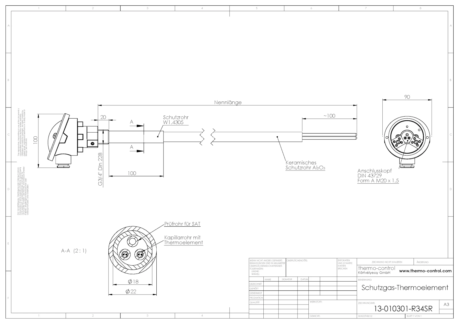 Variant with G3/4 inch process thread and mounting tube