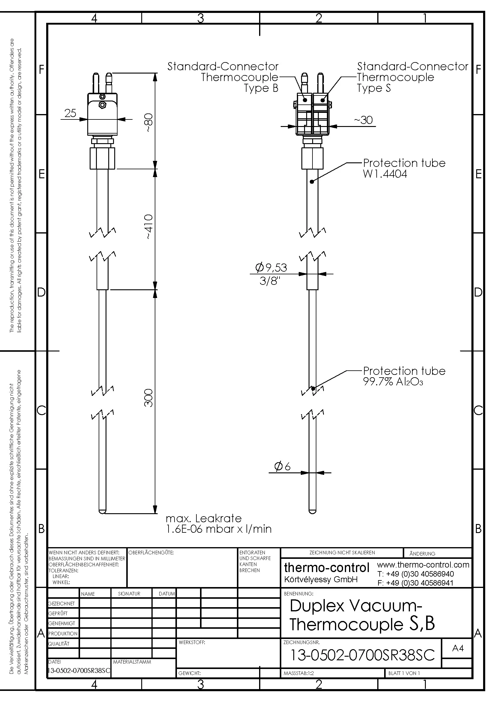 Ausführung mit Ø3/8" x 400 Halterohr Doppel-TP