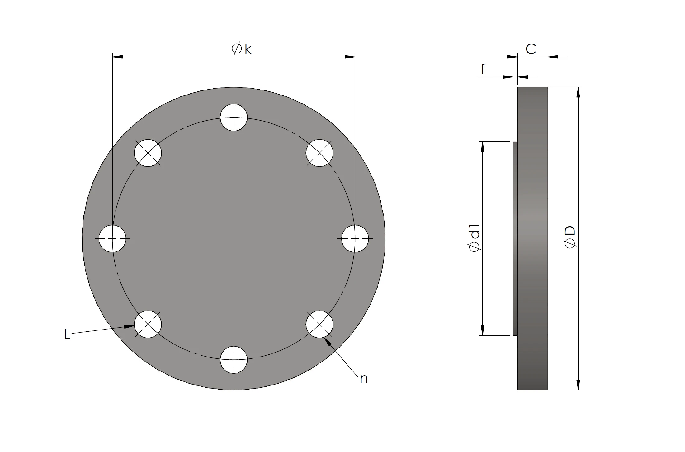 Normflansch DIN EN 1092-1 Typ 5, Sealing area form B nominal diameter DN 80, PN25