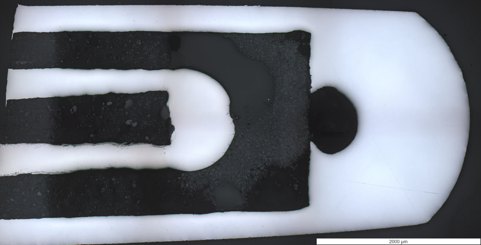 Longitudinal section of a mineral insulated thermocouple with the cap and welding point