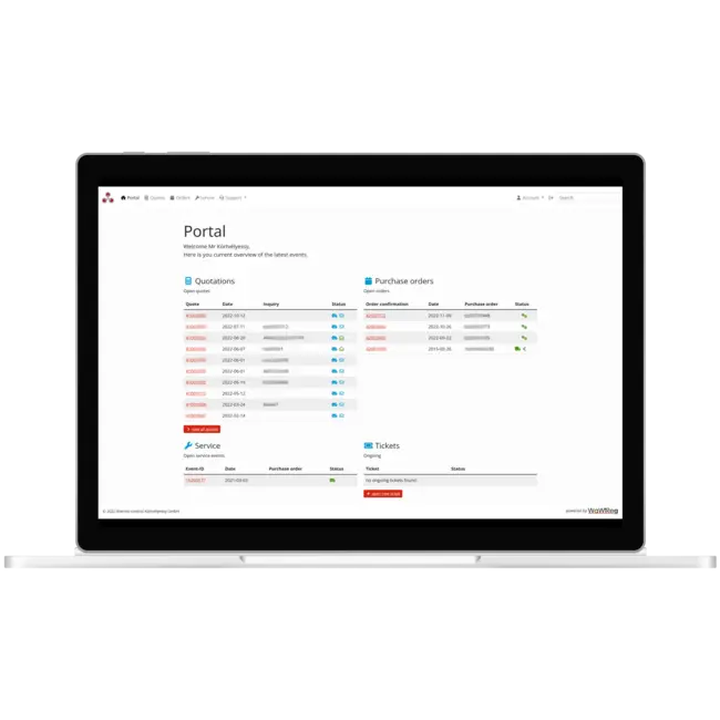 Kundenportal ermöglicht die Übersicht aller laufenden und abgeschlossenen Angebote, Bestellungen und Serviceaufträgen